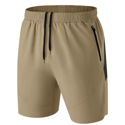 Image de Homme Short Course à Pied Léger Sport Shorts Séchage Rapide avec Poche Zippé(Kaki,EU 2XL/US XL)
