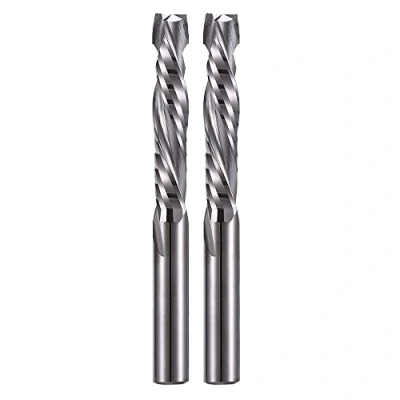 Image de EU_HOZLY Lot de 2 fraises hélicoïdales compression Up&amp;Down Diamètre coupe 6 mm, Tige Longueur 32 Fraise à queue CNC pour sculpture sur bois, gravure