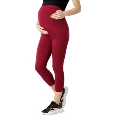 Image de Be Mammy Legging Maternité 3/4 en Bio Coton Femme BE20 284 (Bordeaux, 3XL)