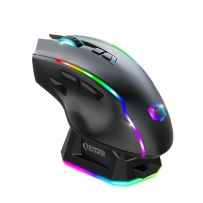 Image de EMPIRE GAMING RF908 Souris Gamers sans Fil Rechargeable avec Station de Recharge Magnétique RGB 10000 DPI 8 Boutons Programmables Modes WiFi 2.4GHz / BT/Filaire Via USB C (Noir)