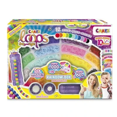 Image de Craze Loops Rainbow Box Kit Créatif Enfant pour Bracelet Elastique à Tisser, 1000 élastiques Bracelets Couleur Arc en Ciel avec Nombreux Accessoires