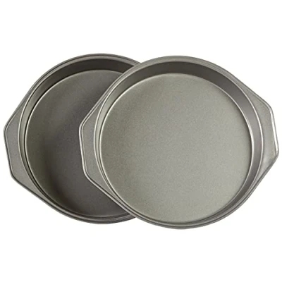 Image de Amazon Basics Lot de 2 Ronde moules à gâteaux en acier carbone antiadhésif 22.8 cm, Gris