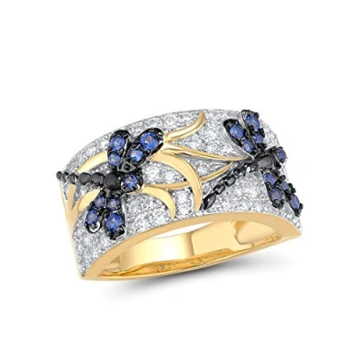 Image de Santuzza Bague libellule en argent sterling plaqué or 14 carats avec zircone cubique bleue pour femme, Métal, Zircon cubique.