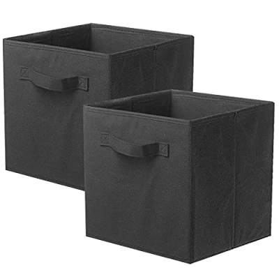 Image de PowerKing Lot de 2 bacs cubiques Rangement Pliables en Tissu pour Placard et Jouets, Polypropylène，Noir