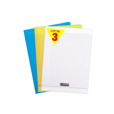 Image de Calligraphe 182390AMZC Lot de 3 Cahiers Agrafés (une Marque Clairefontaine) 24x32 cm 140 Pages Grands Carreaux Papier Blanc 90 g Couvertures Polypro Assorties (Bleu, Jaune et Incolore)