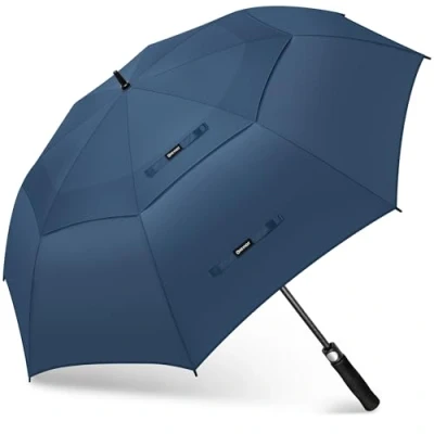Image de KEYHOT grand parapluie M Parapluies de golf extra automatique résistant à la tempête Double Canopy stable Pour 2 personnes Hommes Femmes （Bleu marine）