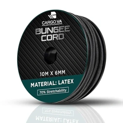 Image de CargoVA Corde en Caoutchouc 6mm 10m Noir d&#039;extension 70% d&#039;allongement de Tension résistante aux intempéries pour remorques, voiles solaires, bâches etc.