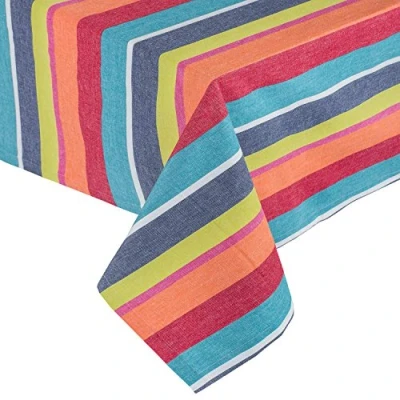 Image de HOMESCAPES Nappe de Table carrée en Coton à Rayures Multicolore, 137 x cm