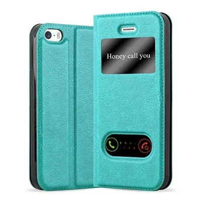 Image de cadorabo Coque pour Apple iPhone 5 / 5S SE en Turquoise Menthe Housse Protection avec Stand Horizontal et Deux Fenêtres Portefeuille Etui Poche Folio Case Cover