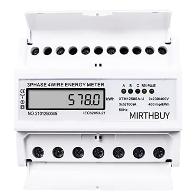 Image de MIRTHBUY compteur de courant numérique avec écran LCD, 3 phases 4 fils, d&#039;électricité pour rail DIN bâtiment, systèmes gestion l&#039;énergie industriel 5 100 A