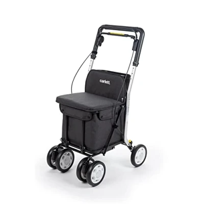 Image de Carlett Chariot de Courses Déambulateur 4 Roues avec Siège, Pliable Sac Amovible 29L/15kg et Compartiment Rangement, Lett800 Senior Comfort, Noir, Néro