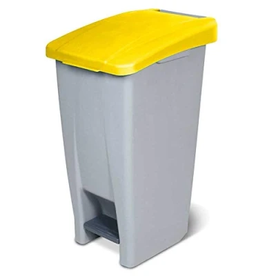Image de Poubelle à pédale avec roulettes, capacité 60 litres, HxLxP 700 x 380 490 mm, gris corpus, couvercle jaude