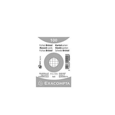 Image de Exacompta Réf. 10200SE Paquet de 100 fiches bristol quadrillées 5x5 non perforées sous film compatibles avec imprimante jet d&#039;encre, laser et photocopieur format 74 x 105 mm couleur blanc