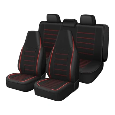 Image de TOYOUN Ensemble de Housse Siege Voiture Universelle Noir en Simili Cuir, Couvre Accessoires Interieur pour Camion Camionnette SUV, Rouge