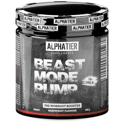 Image de Alphatier Beastmode Pump Booster sans caféine + créatine grumeaux Pre Workout 360 g de poudre hautement dosé avec Beta Alanine, Citrulline, Arginine Grapefruit