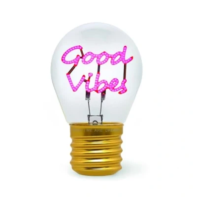 Image de Legami Lampe de table en forme d&#039;ampoule, rechargeable avec câble USB, sans fil, fiction thème Good Vibes, 6,8 x 10,3 cm, Rose