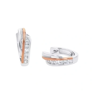 Image de Amor Boucles d&#039;oreilles créoles pour femme en argent sterling 925, avec zircone synthétique, 1,2 cm, bicolore, livrées dans une boîte cadeau, 2026218