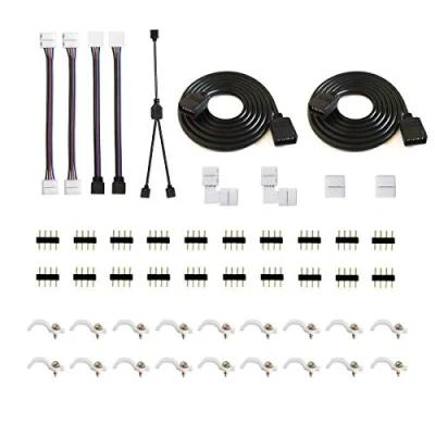 Image de 5050 kit de connecteur Bande à LED 4 broches avec Séparateur Y LED, Rallonge RGB LED,Raccord d&#039;angle Raccord Rapide pour 3528 Strip