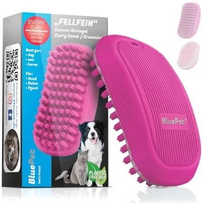 Image de BluePet Brosse en caoutchouc pour poils courts de bain chien et chat Effet massage Enlève les morts, la saleté poussière (Fixe Rose)
