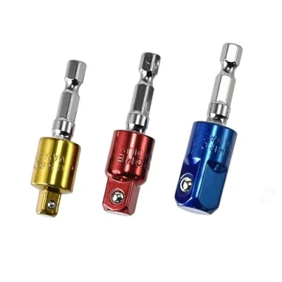 Image de NestNook Lot de 3 adaptateurs douilles rotatives à 360, outil conversion pour visseuse percussion, tige hexagonale 6,35 mm entraînement carré mm, 9,5 et 1,27 cm