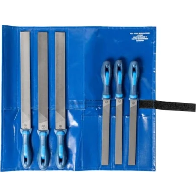 Image de Assortiment de limes d’atelier PFERD en étui PVC enroulable, 6 limes, plate à main, taille croisée H1, H2, H3 et longueur 200 mm, 300 11800555 pour l’usinage des géométries angle droit