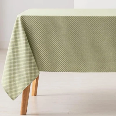 Image de GAMUSI Nappe anti taches pour table rectangulaire petits losanges uni jacquard imperméable, 140 x 240 cm, toucher tissu, couleur verte