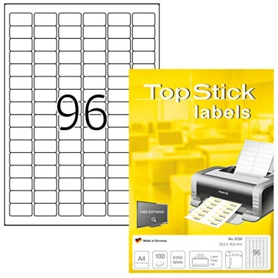 Image de TopStick Pochette de 9600 étiquettes autocollantes multi usages (30,5 x 16,9 mm) Personnalisables et imprimables, Impression laser / jet d&#039;encre, (8728)