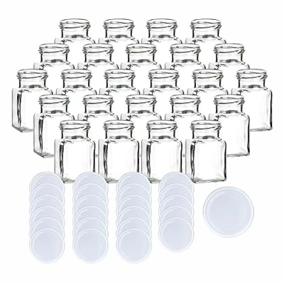 Image de gouveo lot de 48 bocaux conservation 150 ml carrés avec couvercle à vis blanc petits bouchon pots épices vides, confiture, conserves