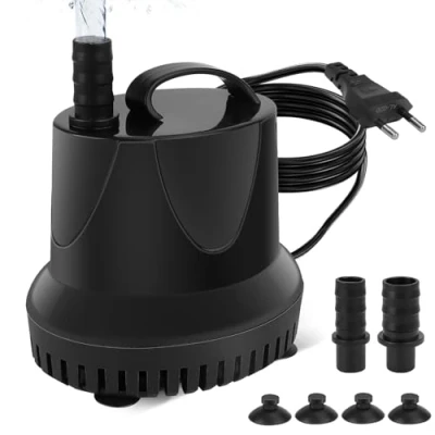 Image de Pompe Eau Submersible, 25W 1800L/H Mini Silencieuse, Aquarium avec 2 Buses 12/16mm, Hauteur de Refoulement 1,8m, à Amphibie pour Étang, Réservoir Poissons, Cordon 1.4m