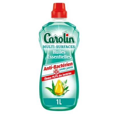Image de Carolin Nettoyant Multi Surfaces Huiles Essentielles Anti Bactérien sans Javel Eucalyptus et Arbre à Thé 1 L