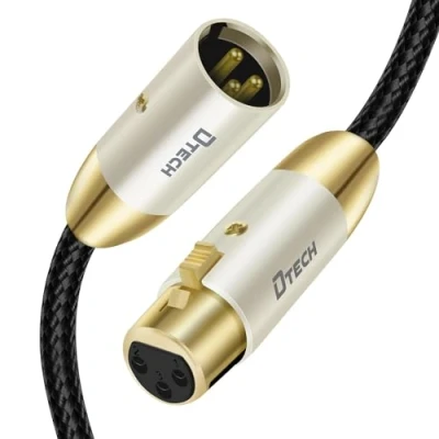 Image de DTech Câble audio symétrique XLR vers pour haut parleur de microphone, système PA, connecteurs plaqués or à 3 broches standard (1,0 m)