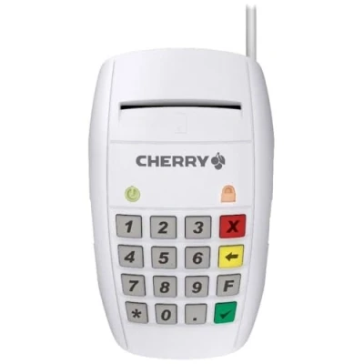 Image de CHERRY Smart Terminal ST 2100, Lecteur de Cartes à Puce pour d&#039;Assurance Maladie Électroniques, Signatures, Banque en Ligne, USB, Utilisation d&#039;Une Main, 16 Touches, Blanc