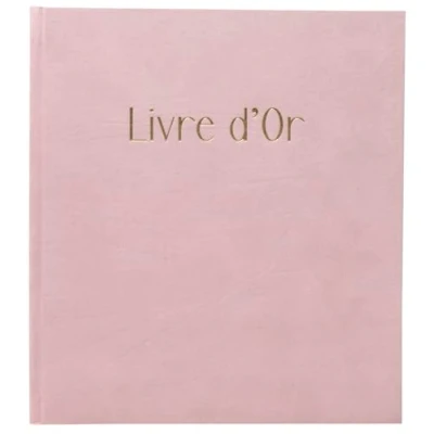 Image de Exacompta Réf. 390E 1 livre d&#039;or Skandi Format compact 21 x 19 cm Aspect velours Marquage or avec inscription Tranche 140 pages blanches unies Coloris : vieux rose