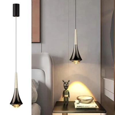 Image de ACMHNC Lampe Suspension LED Chevet Chambre, luminaire or noir Blanc Chaud 3000K Lustre Pour Salon Comptoir Salle À Manger Hôtel, Design goutte d&#039;eau,Aluminium