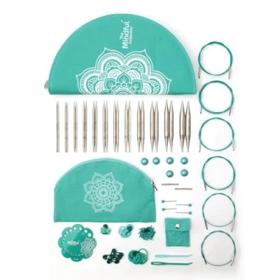 Image de KnitPro The Mindful Collection Gratitude Set Aiguilles interchangeables en acier inoxydable 13 cm, bleu sarcelle et écru K36301, 31x16x4.5cm
