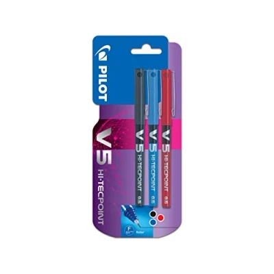 Image de Pilot V5 Liquid Ink Rollerball 0.5 mm Tip (Pack of 3) Black/Blue/Red