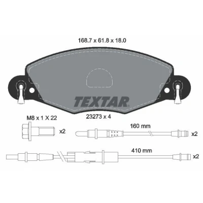 Image de TEXTAR 2327301 Jeu de plaquettes frein contact signal d&#039;usure inclus avec vis d&#039;étrier CITROËN: C5 II 5 portes, I portes