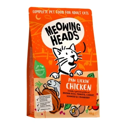 Image de Meowing Heads Nourriture sèche pour chats Poulet à lécher les pattes et poisson 100 % naturels, sans arômes artificiels, bons une digestion saine, 4 kg, l&#039;emballage peut varier