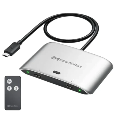 Image de Cable Matters Commutateur USB4 USB C 20Gbps pour 2 ordinateurs, supportant 8K@30Hz, et 4K@144Hz, 140W PD, partager un moniteur C/Thunderbolt 4 ou une station d&#039;accueil