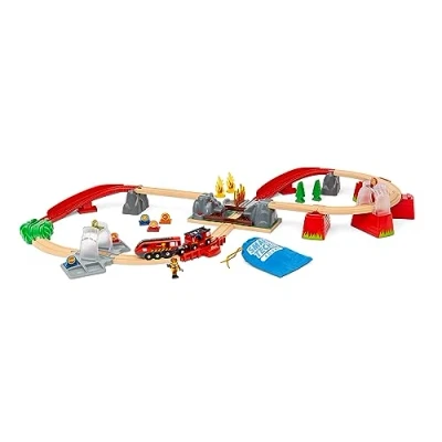 Image de BRIO World 36004 Circuit Action Pompier Smart Tech Sound Coffret Complet de 41 pièces avec Train électrique Intelligent STEM en Bois Jouet Mixte dès 3 Ans