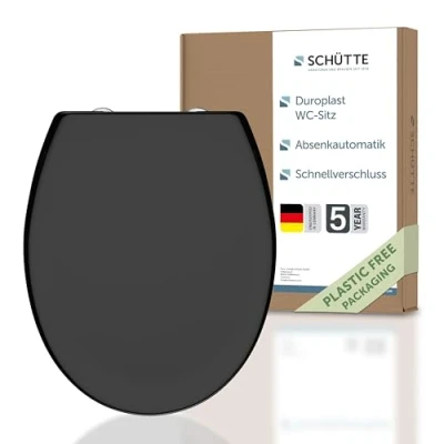 Image de Siège de WC Schütte avec abaissement automatique, couvercle et fermeture rapide pour le nettoyage, en plastique thermodurci (charge max. la lunette 250kg) Cuvette WC, blanc