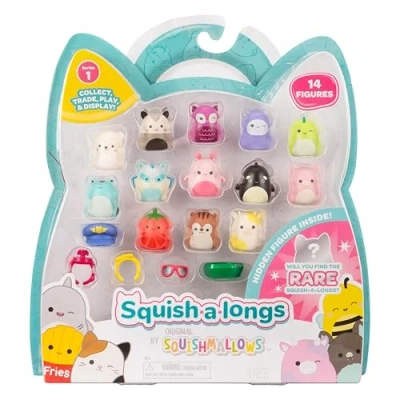 Image de squish a longs Original Squishmallows Lot de 14 mini 2,5 cm avec 4 accessoires, 1 anneau et un guide collection Collectionnez, échangez jouez