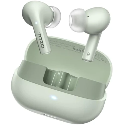 Image de TOZO E2 Écouteurs Bluetooth sans Fil 32EQs APP, Ecouteurs 32H Lecture, 10mm Pilotes Basses Puissantes, Ecoutuers 5.3, 2 Mics Appels Clairs, Port Confortable Vert