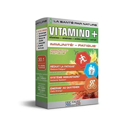 Image de COMPLEXE MULTIVITAMINES ET MINERAUX Vitamino+ Haute Absorption Vitamines A, B, C, D3, E, Minéraux, Acides Aminés, Zinc Immunité, Fatigue Programme 30J Laboratoire Français Eric Favre