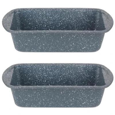 Image de Russell Hobbs COMBO 5443 Non Stick Loaf Pan Set of 2, 28cm Carbon Steel Bread Tin with Handles, Easy Clean for Cakes, &amp; Malt Loaf, Nightfall Stone Collection, Blue Marble, 5 Year Guarantee