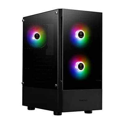 Image de GAMDIAS boîtier PC de Jeu TALOS E3, ATX Taille Moyenne, Panneau en Verre trempé, 3 Ventilateurs ARGB intégrés 120 mm, fenêtre trempé d&#039;installation sans Outil, Prend Charge