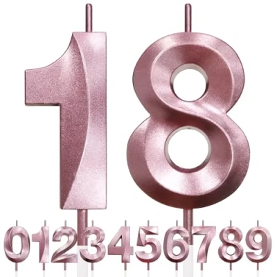 Image de 18th Bougie D&#039;anniversaire à Paillettes Or Rose au Design 3D, Bougies Numérotées pour 18e, Décorations de Dessus Gâteau, Gâteau Fête D&#039;anniversaire, Anniversaire Mariage