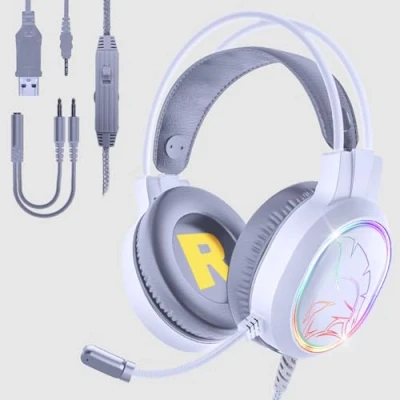 Image de EMPIRE GAMING 2024 Nouveau Icarus S17 Casque Gamer RGB pour PS5, PS4, Xbox One/Series, PC, Mac, Smartphones, Tablettes Télécommande Son Stéréo Haute Définition Microphone Flexible Blanc
