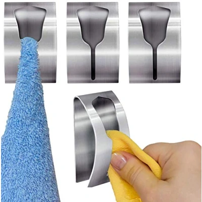 Image de Tatkraft Ida, Lot de 4 Porte Serviettes Cuisine Solide Adhésifs en Acier Inoxydable, Patère Autocollant Salle Bain, 5 kg