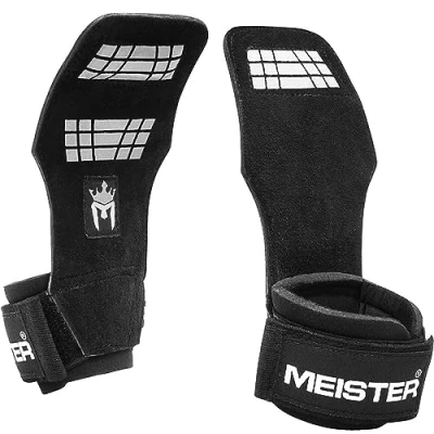 Image de Meister Elite Paire de poignées d&#039;haltérophilie en Cuir avec Rembourrage Gel Noir Taille XL